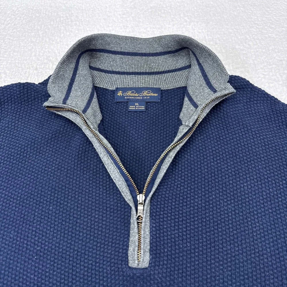 Brooks Brothers Sweater Mens Size XL Navy Blue Knit 1/4 Zip Pullover Menswear